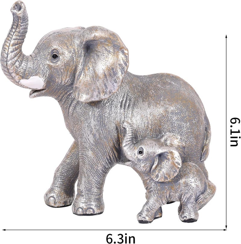 FriyGardcn Cute Silver Elephant Statue Home Décor Good Luck Elephant with The Baby Décor for Shelf Good Gifts for Women Decoration for Living Room, Bedroom, Office - Image 4